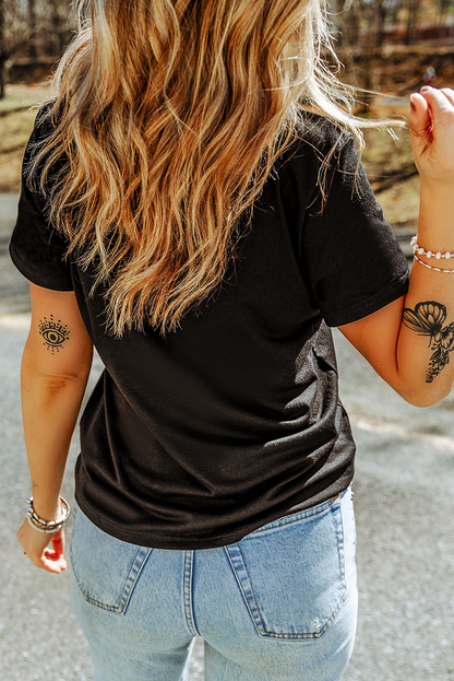 Valentine’s Day Black Rhinestone XOXO Heart Graphic Tee