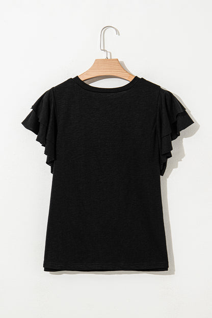 Dark Grey Ruffle Sleeve Casual Tee Boutique Summer Top