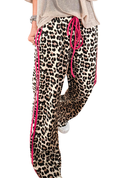 Leopard Print Tie Waist Wide Leg Lounge Pants Women