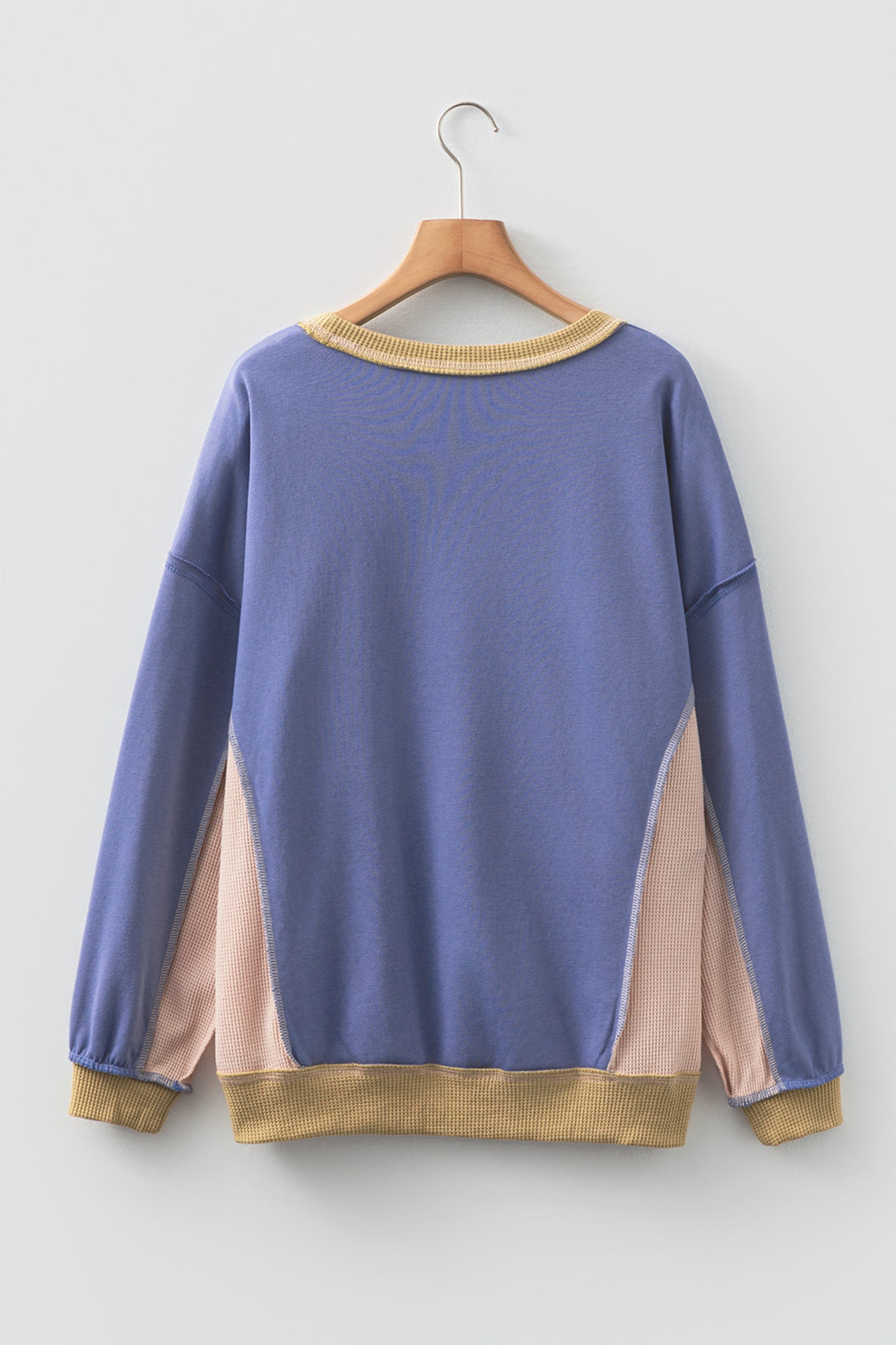 Color Block Patchwork Waffle Knit Oversized Sweatshirt