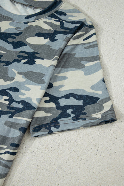 Green Camo Print Crew Neck Short Sleeve T Shirt