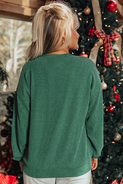 Corduroy MERRY Letter Christmas Pullover Sweatshirt