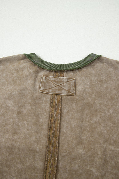 Mineral Wash Floral Patchwork Oversized Raw Seam Top