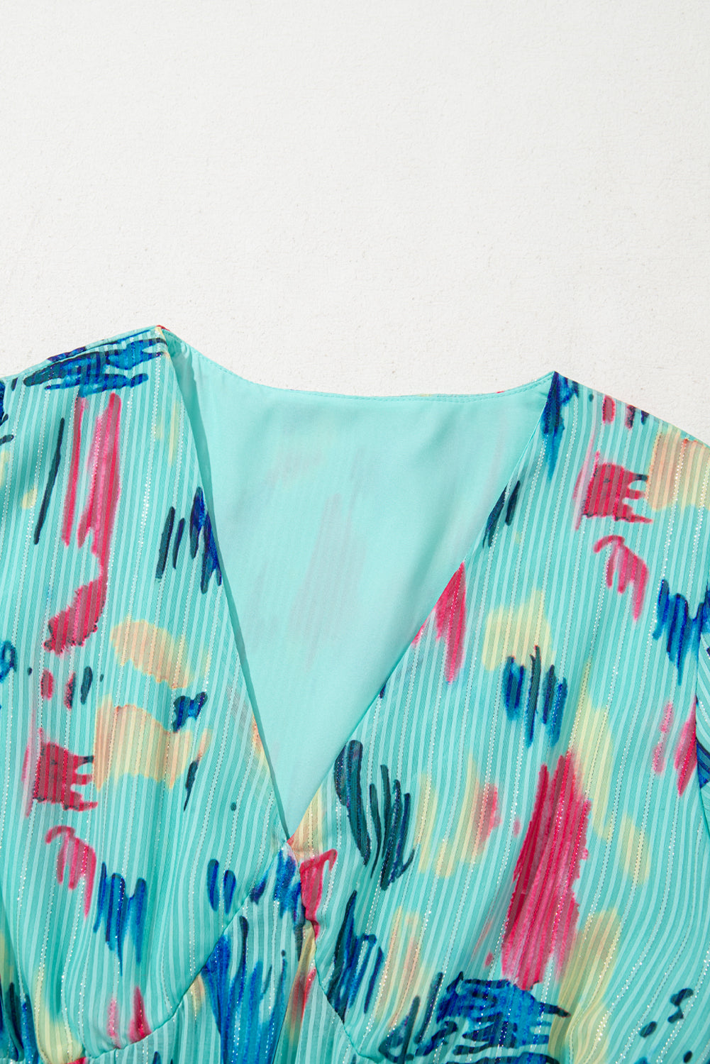 Abstract Print Puff Sleeve V Neck Tiered Maxi Dress