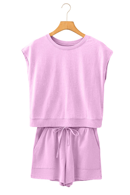 Mineral Wash Cotton Lounge Set Tee and Drawstring Shorts