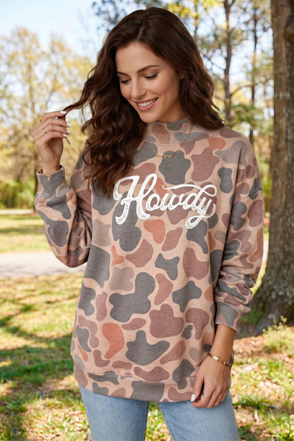 Western Camo Howdy Oversized Pullover Sweatshirt Women