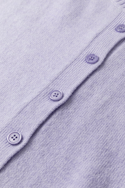 Lavender Boxy 3/4 Sleeve Button Down Knit Cardigan