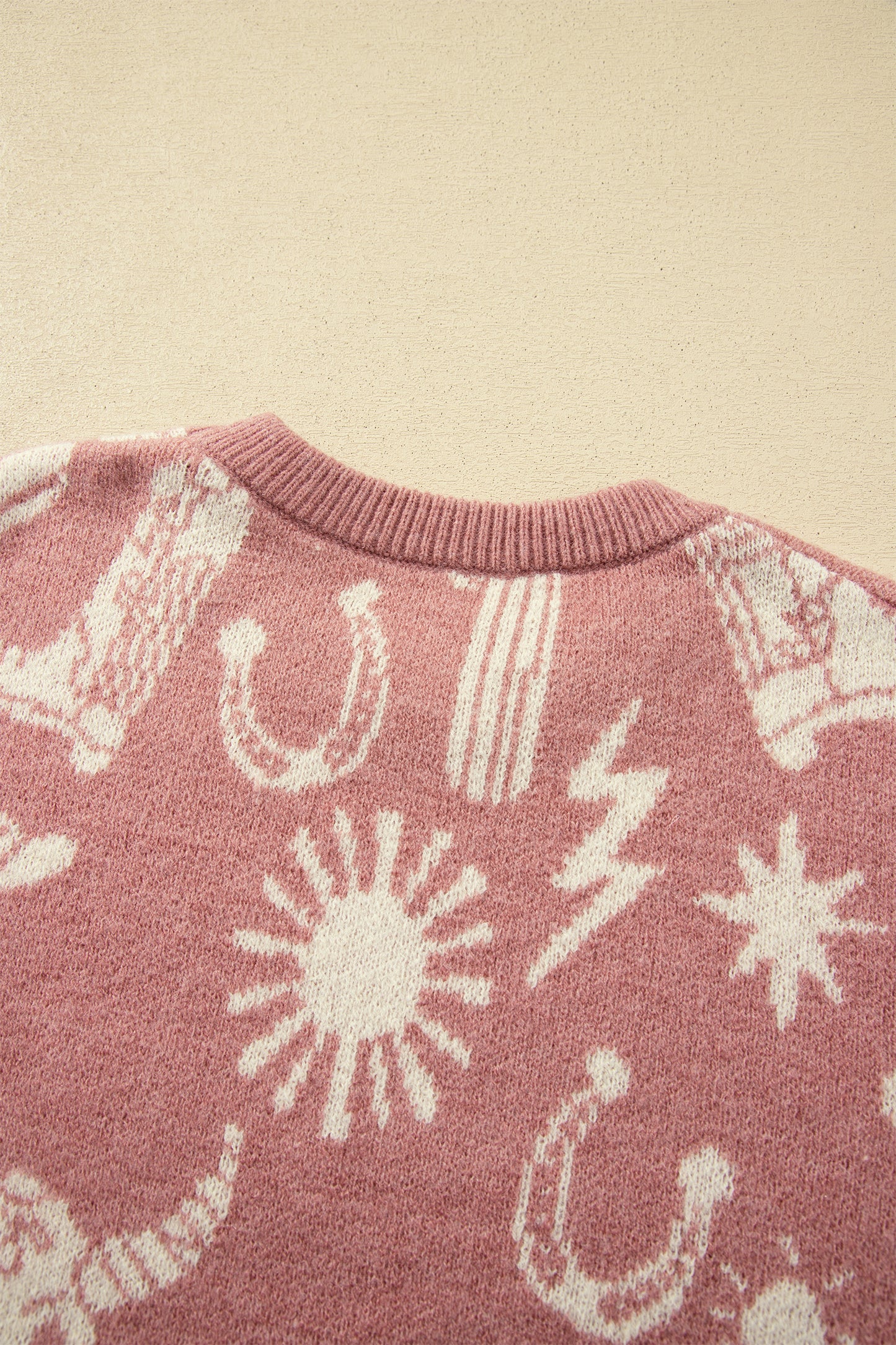 Western Celestial Print Oversized Crew Neck Sweater