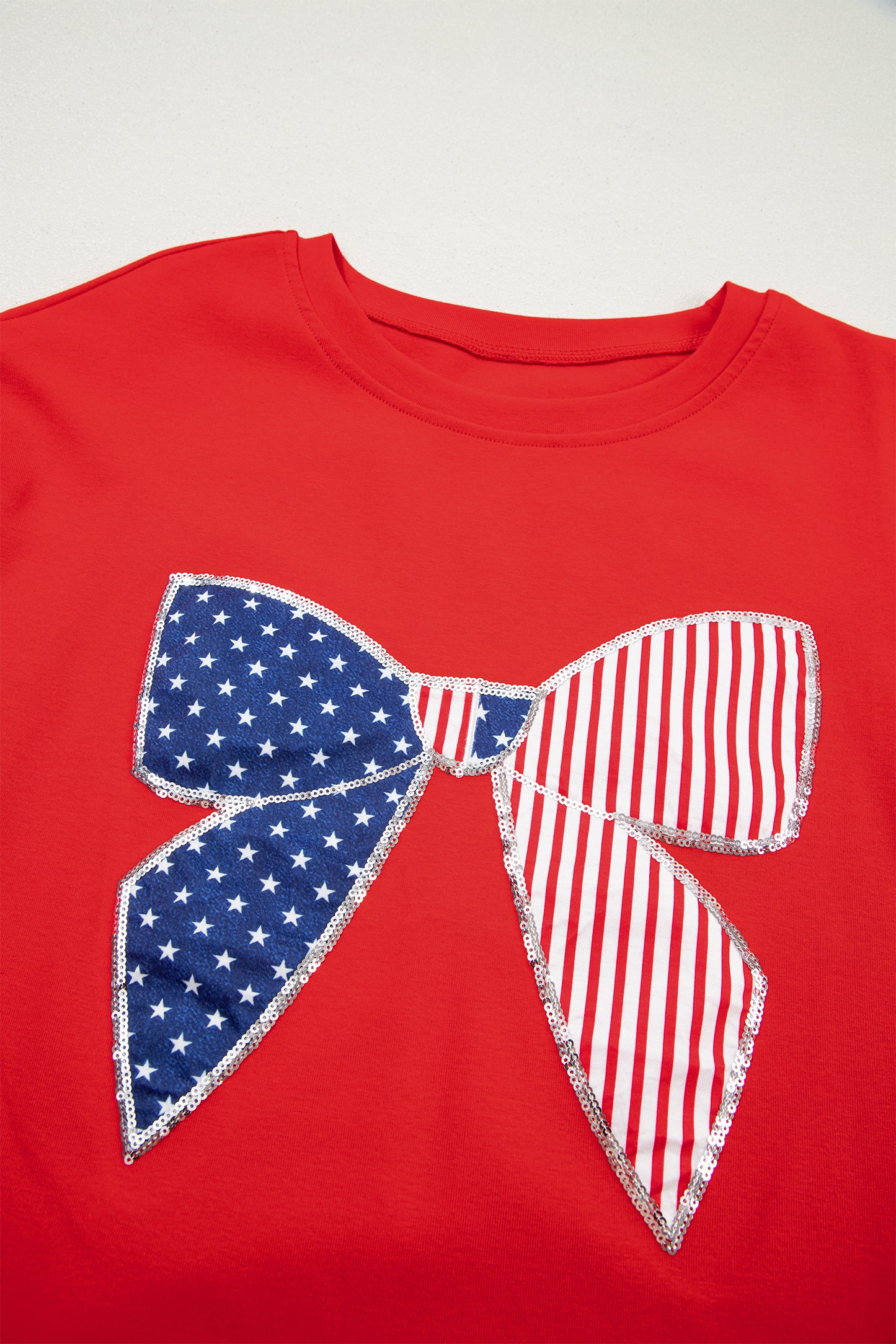 Red USA Bow T Shirt Dress Flag Day Independence