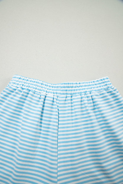Pink Stripe Oversized Mock Neck Sweatshirt Shorts Set