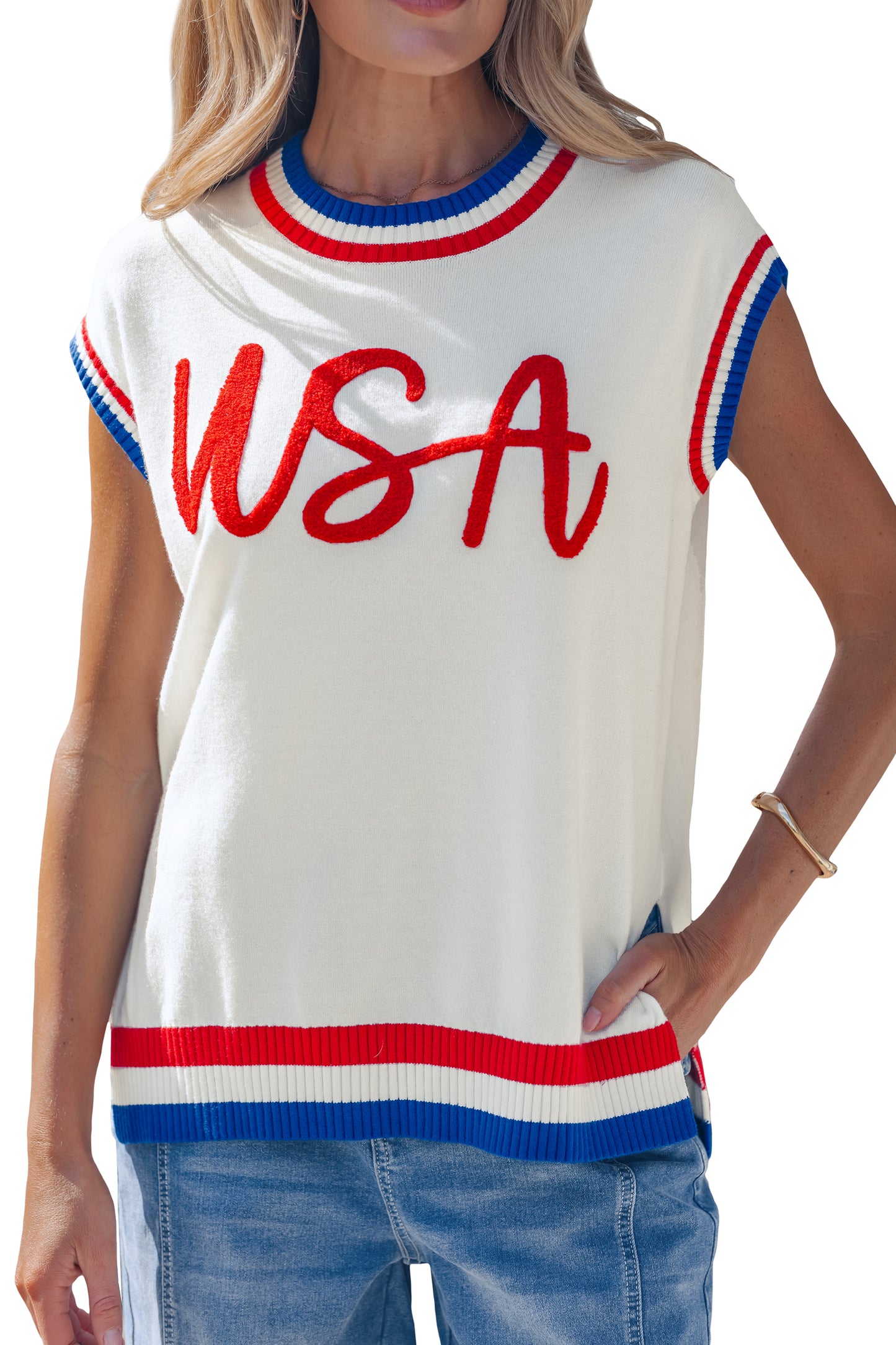 USA Graphic Knit Top Patriotic Flag Day Sweater