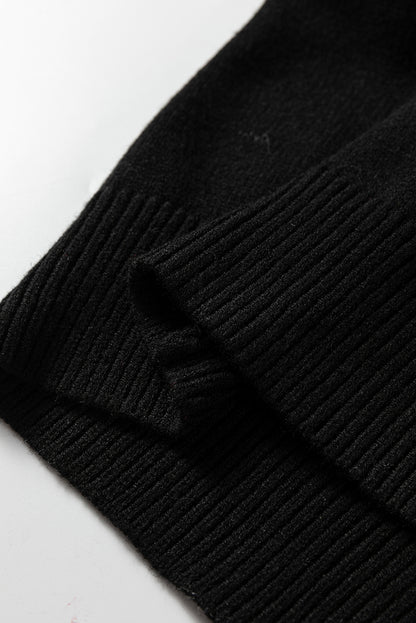 Black Beige Brown Colorblock Drop Shoulder Knit Sweater