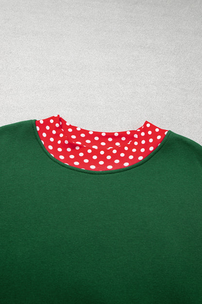 Polka Dot Trim Plus Size Crew Neck Tunic Sweatshirt