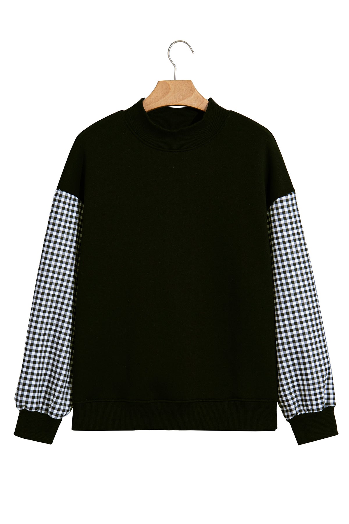 Evergreen Plaid Sleeve Colorblock Loose Tunic Sweatshirt