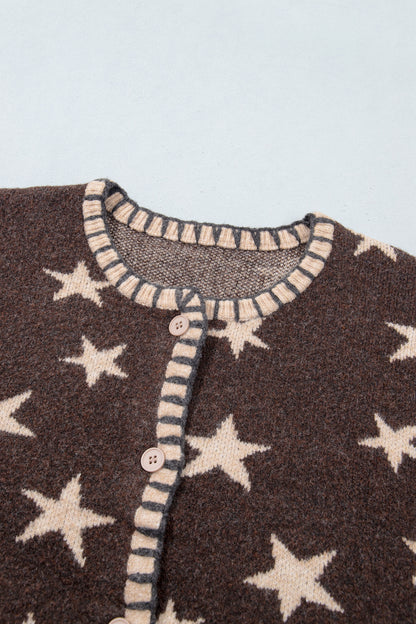 Star Pattern Knit Button Front Cardigan