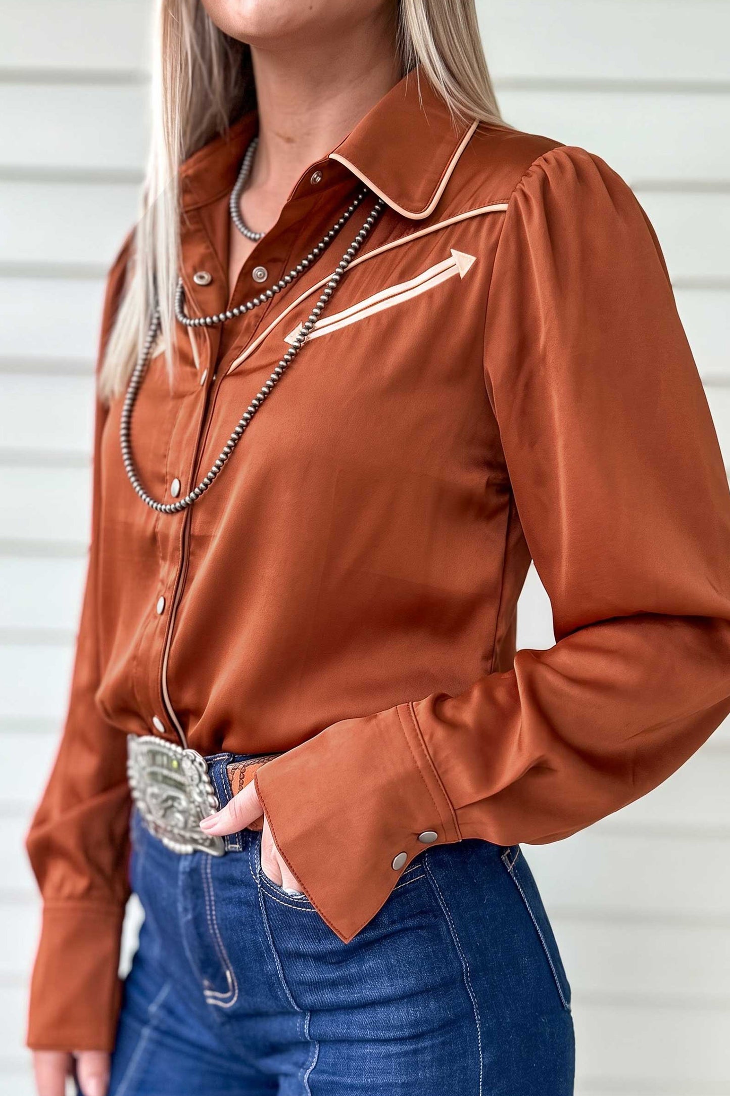 Western Satin Yoke Snap Button Long Sleeve Shirt