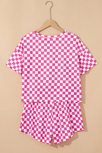 Brown Checkered Lounge Set Tee and High Waist Skort