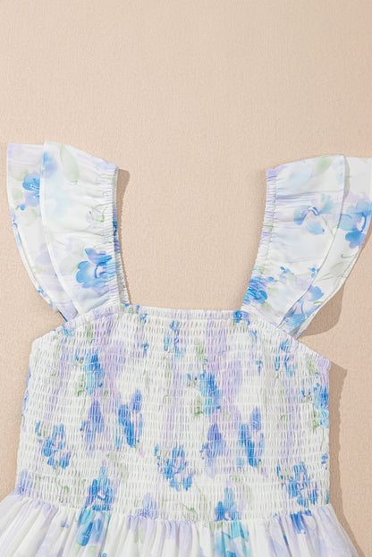 Easter Blue Floral Smocked Maxi Dress