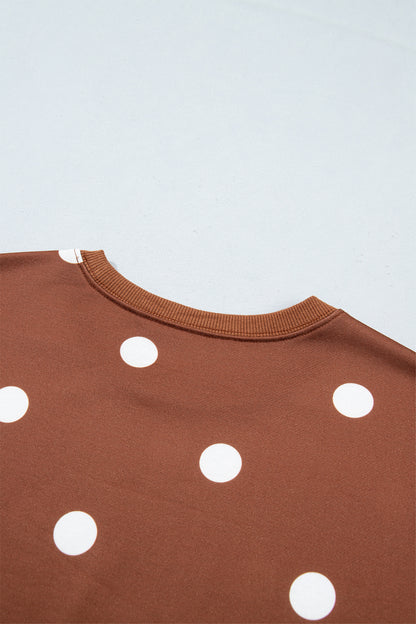 Brown Polka Dot Sweatshirt Skort Two Piece Set