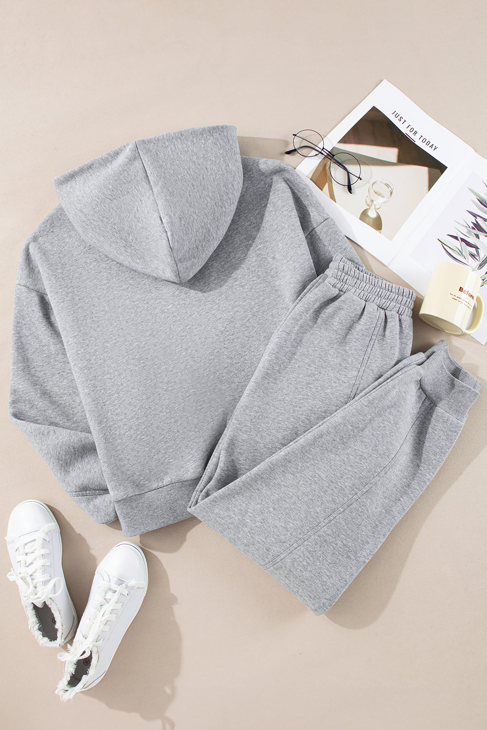 Gray Solid Exposed Seams Hoodie and Joggers Activewear Set