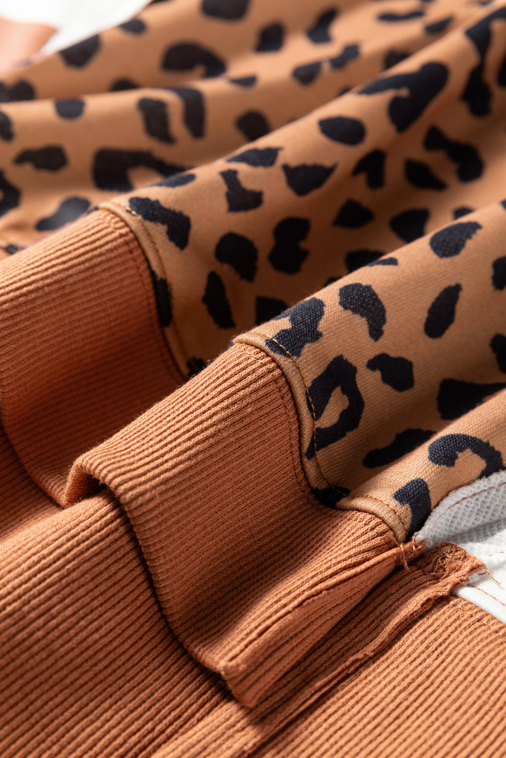 Khaki Stripe Colorblock Leopard Oversized Sweatshirt