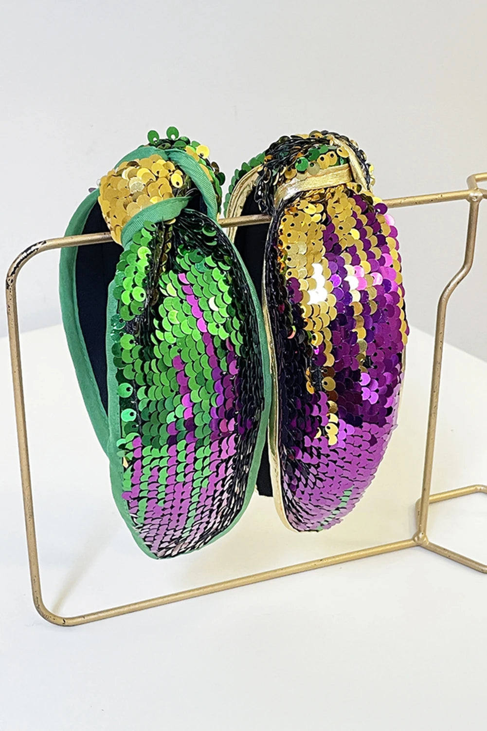 Gold Mardi Gras Sequin Knotted Wide Headband