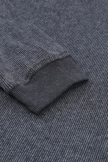 Customizable Solid Ribbed Knit Round Neck Casual PulloverSweatshirt