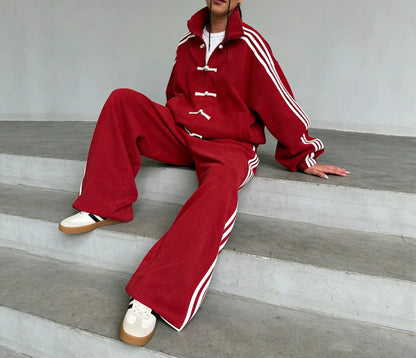 Women's Oversized Track Jacket Wide Leg Pants Matching Set