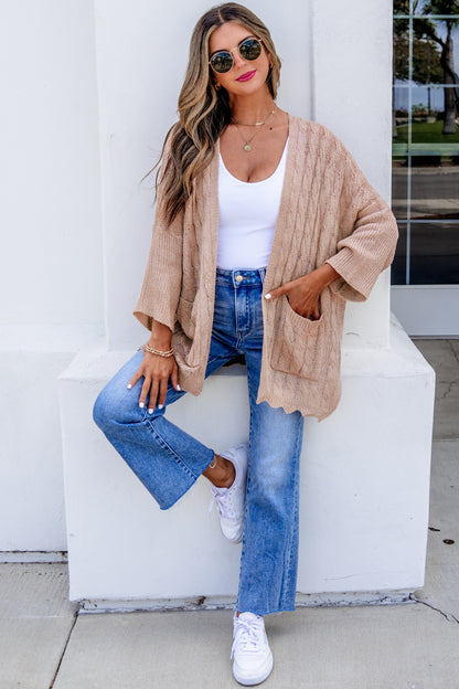 Old Rose Hollow Knit Drop Shoulder Cardigan Sweater