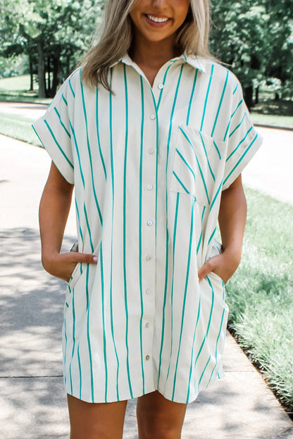Mint Green St Patrick’s Striped Short Sleeve Shirt Dress