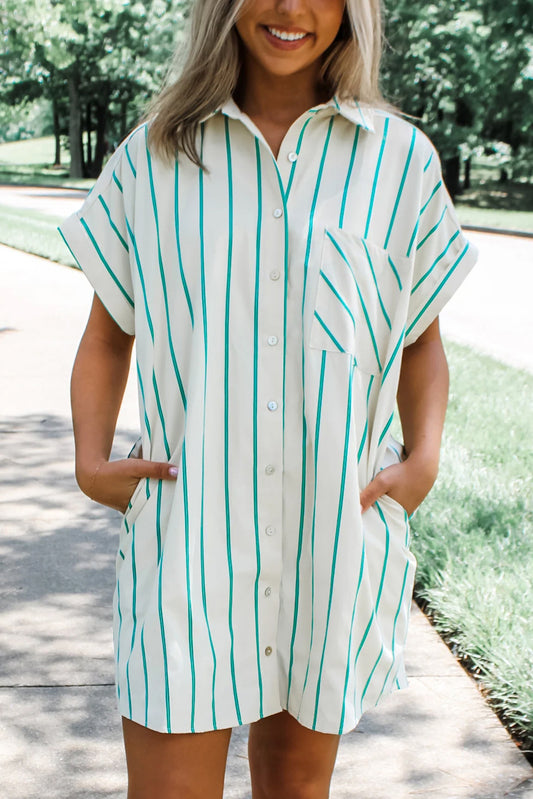 Mint Green St Patrick’s Striped Short Sleeve Shirt Dress