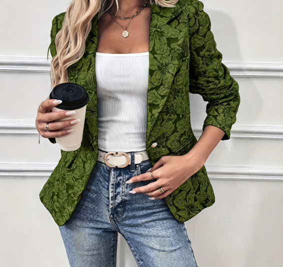 Women's Floral Print Blazer Slim Fit Work Jacket