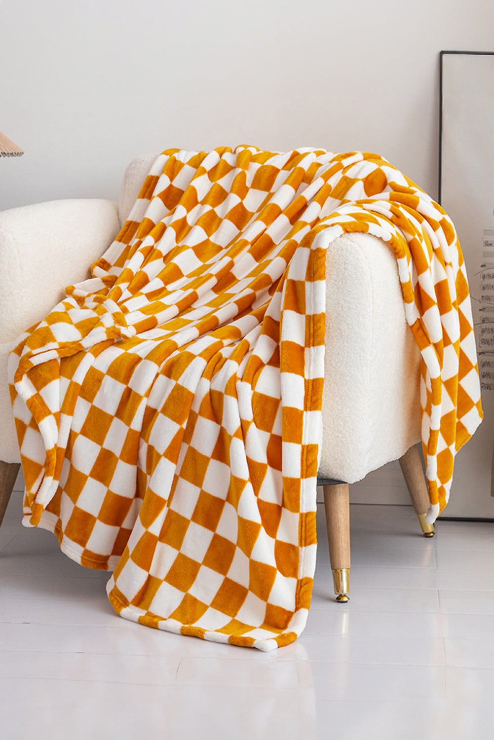 Yellow Checkerboard Printed Soft Throw Blanket 120*200cm