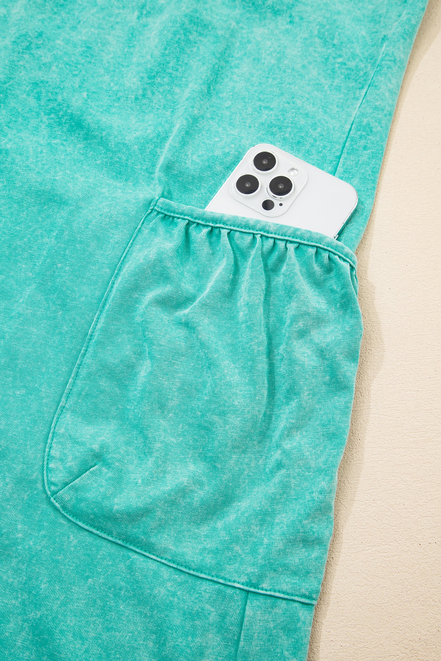 Mint Green Mineral Wash Cotton Pocket Romper