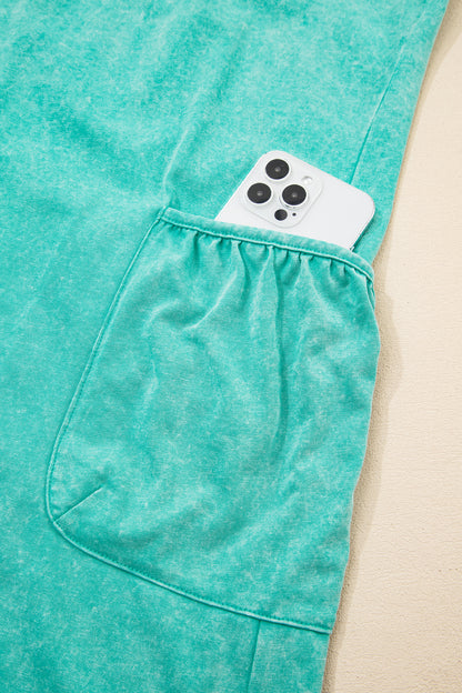 Mint Green Mineral Wash Cotton Pocket Romper