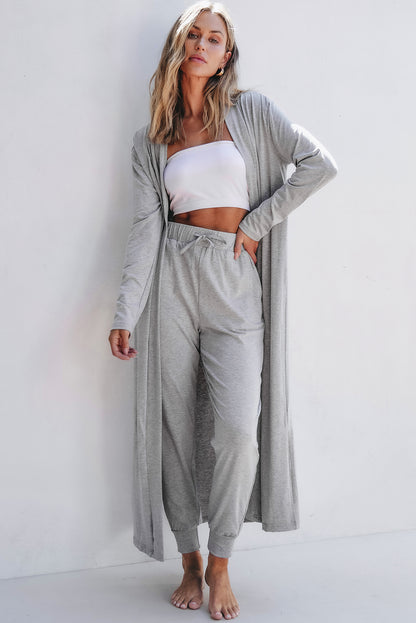 Black Split Long Cardigan and Skinny Pants Lounge Set