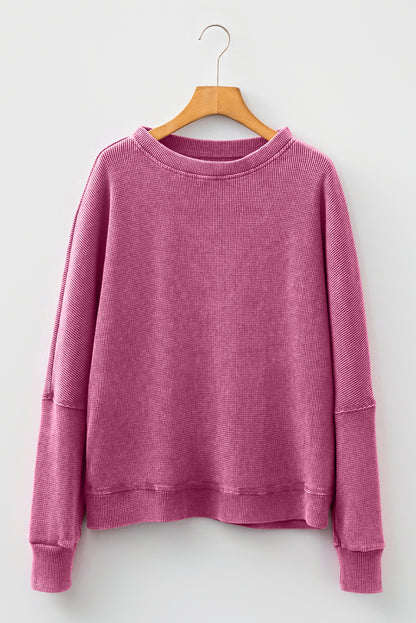 Waffle Knit Loose Long Sleeve Casual Top