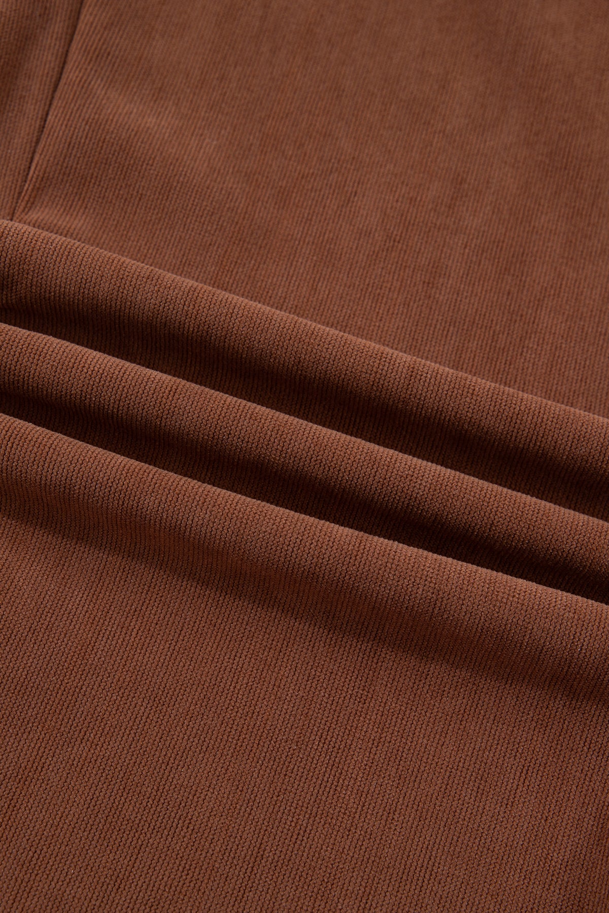 Coffee Elastic Waist Straight Leg Ankle Length Corduroy Pants