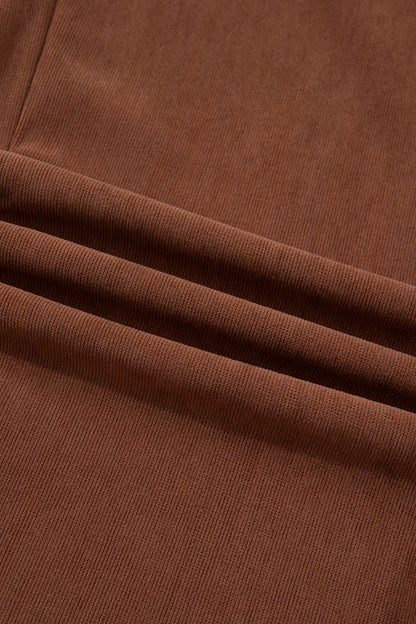 Coffee Elastic Waist Straight Leg Ankle Length Corduroy Pants