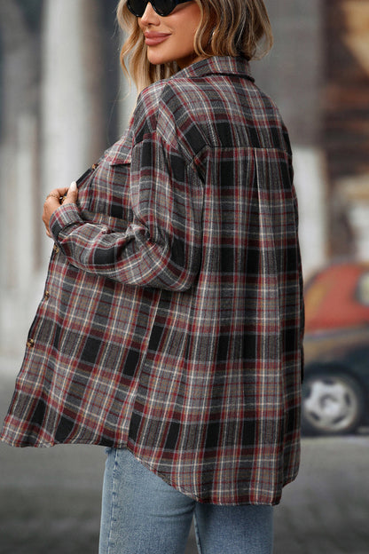 Plaid Long Sleeve Button Down Shirt with Chest Pockets