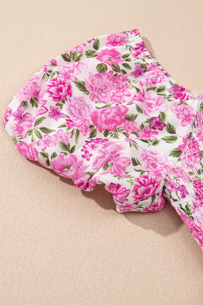 Easter Pink Floral Square Neck Puff Sleeve Maxi Dress