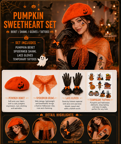 Halloween Pumpkin Costume Accessories Set with Beret