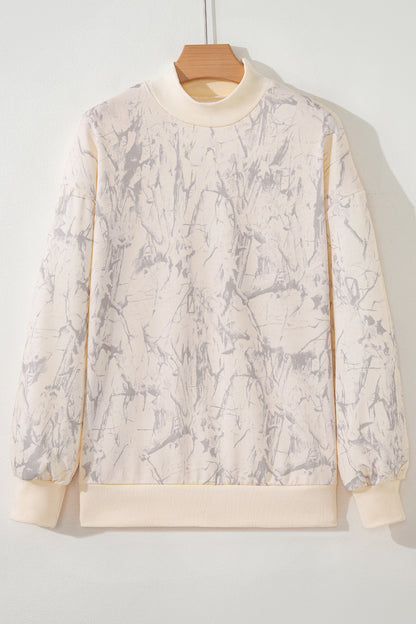 Khaki Camo Baggy Mock Neck Sweatshirt Casual Top