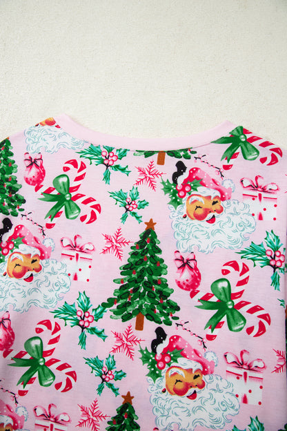 Christmas Tree Print Button Lounge Set for Women 2pcs