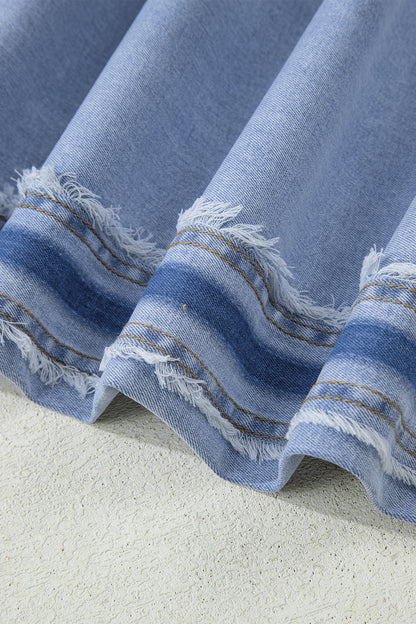 Beau Blue Contrast Stripe Patchwork Frayed Jeans