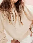 Soft Knit Balloon Sleeve Henley Pullover Sweater
