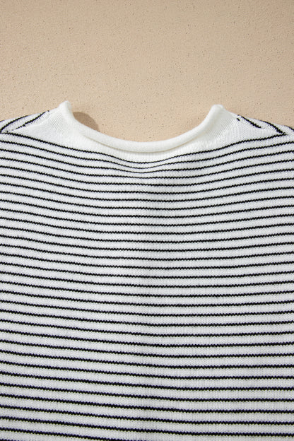 Striped Knit Cap Sleeve Button Down Casual Cardigan Top