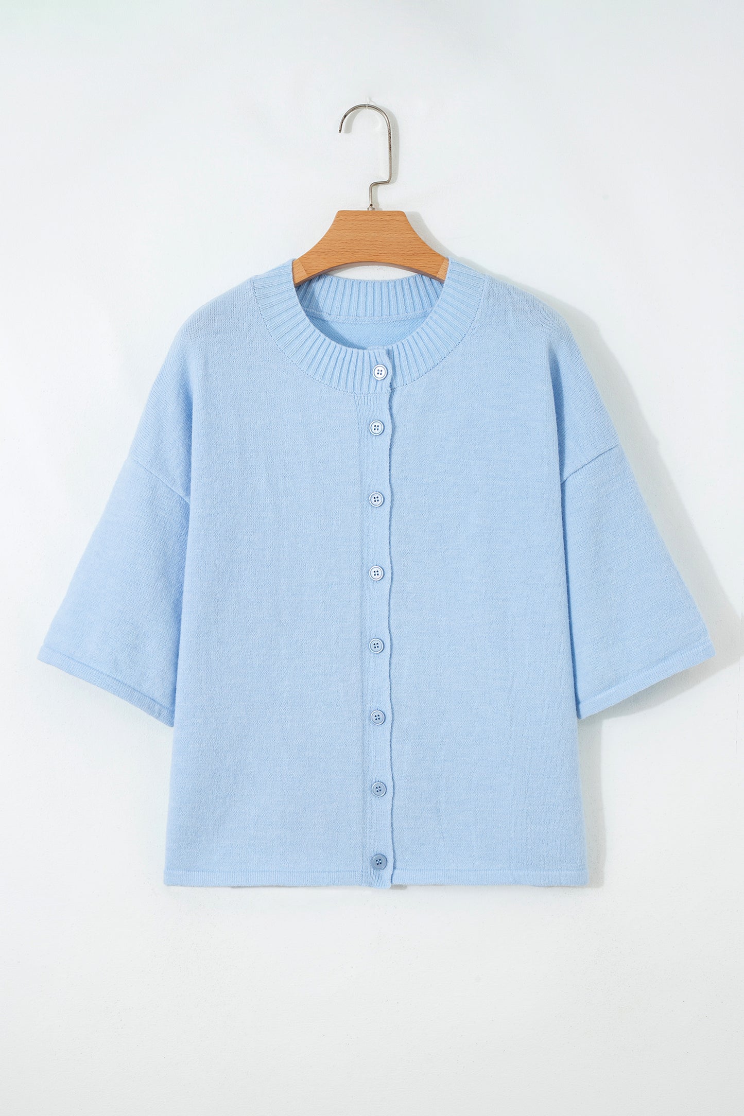 Lavender Boxy 3/4 Sleeve Button Down Knit Cardigan