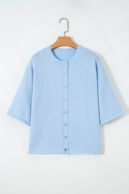 Lavender Boxy 3/4 Sleeve Button Down Knit Cardigan