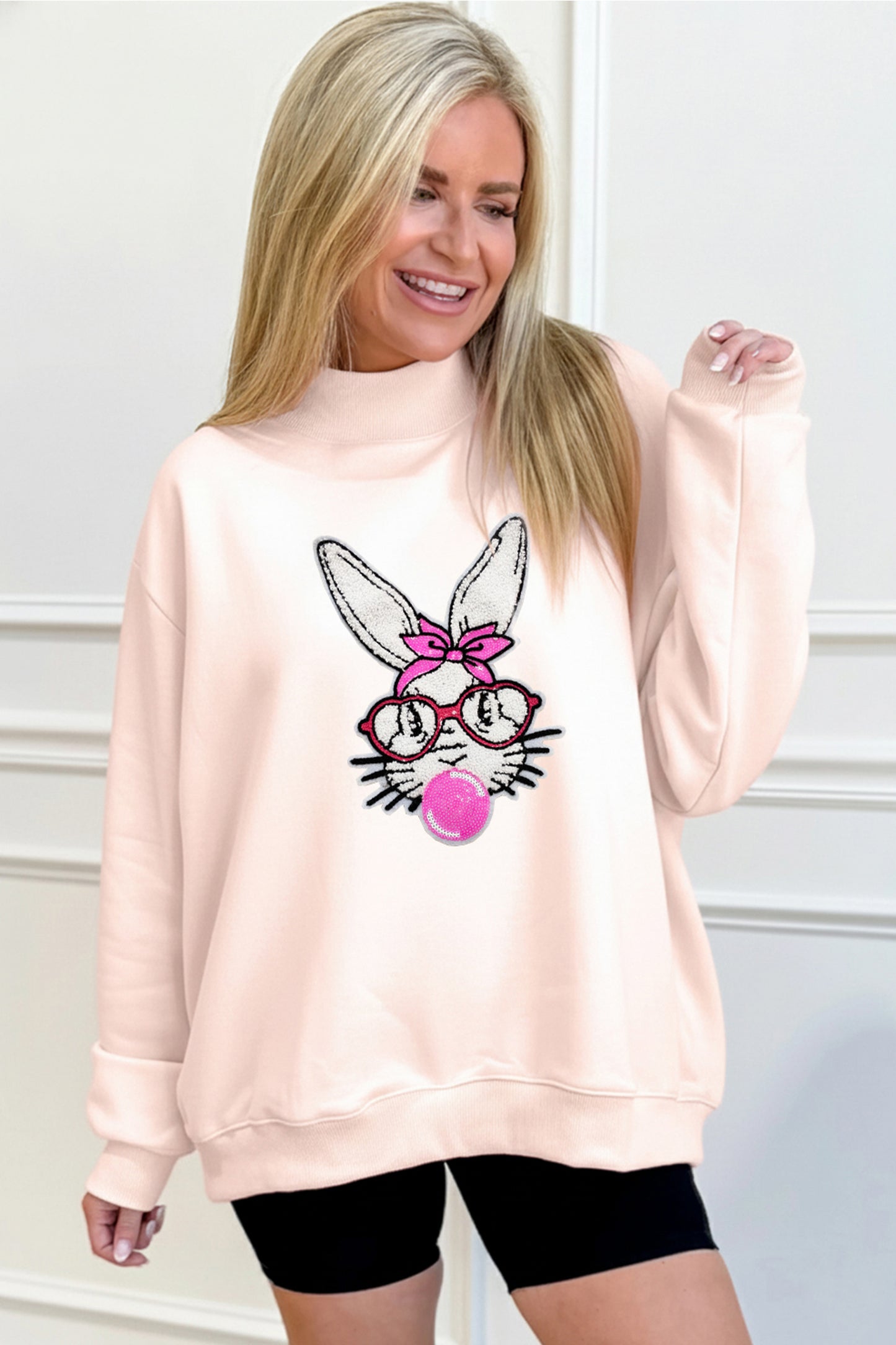 Pink Easter Bunny Chenille Patch Sweatshirt